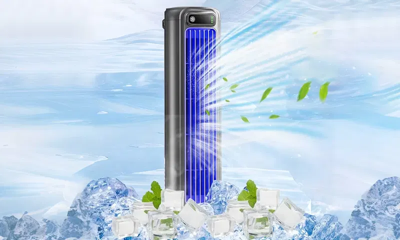 Eine detaillierte Nahaufnahme des eleganten Designs und der digitalen Steuerung des Cooling Ace Luftkühlers.